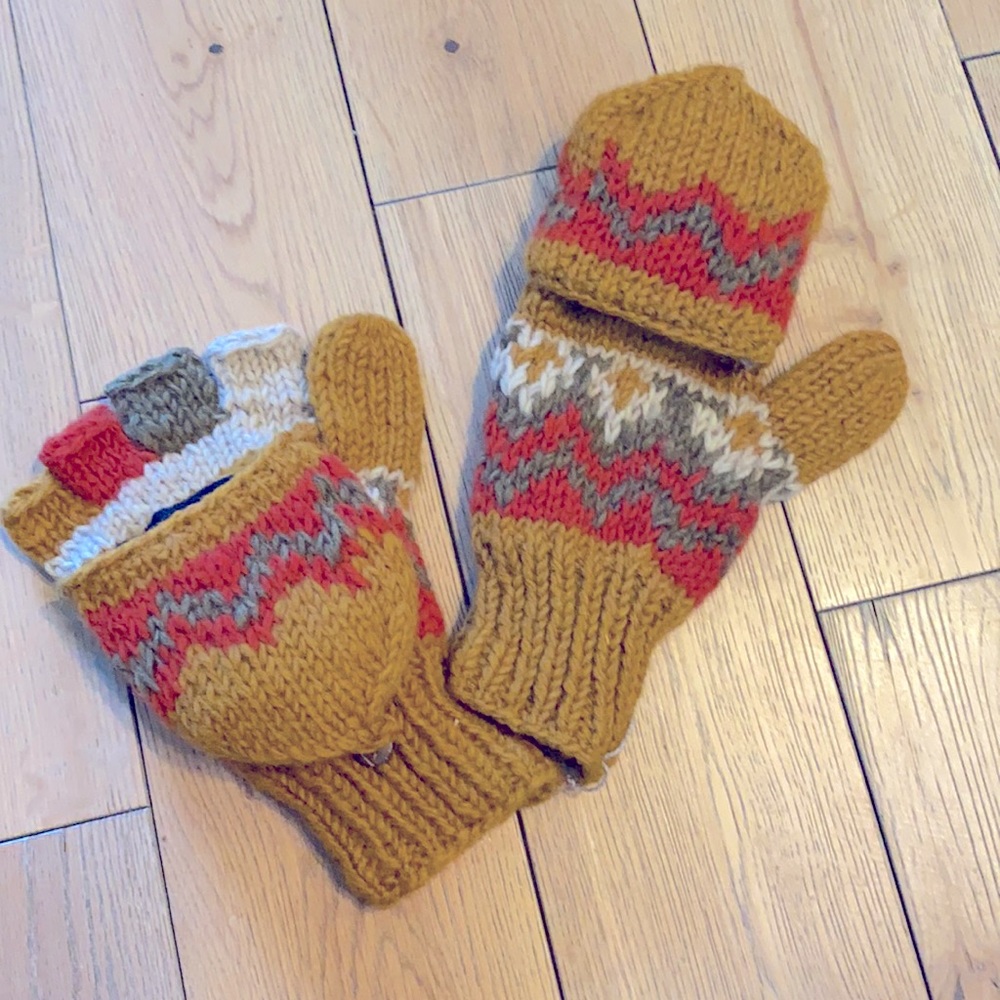 Handmade wool mittens.